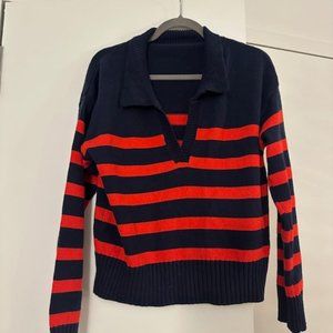 Blue and Red Stripped Collared Sweater